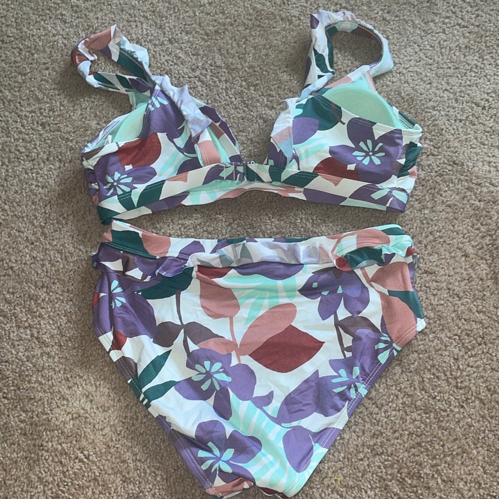 Time and Tru Mint Green Bikini Bottom floral bikini size large/medium swim wear - Picture 6 of 7